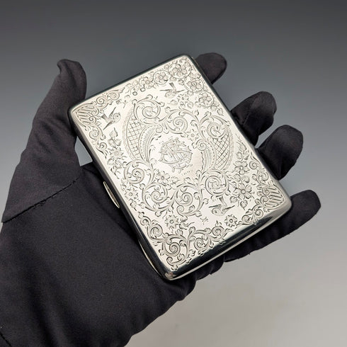 1896年 英国アンティーク 純銀製 両開き型カードケース 120g George Unite 極美品